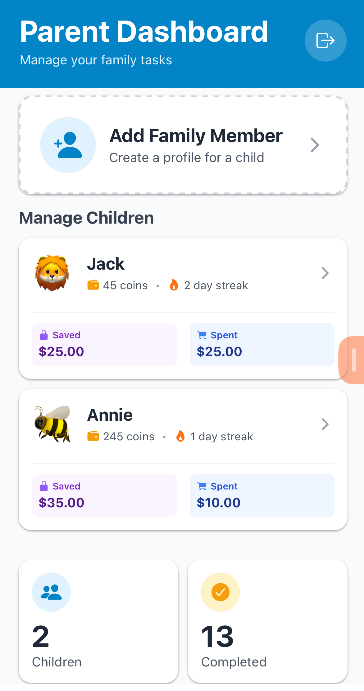 Chorezi App Dashboard